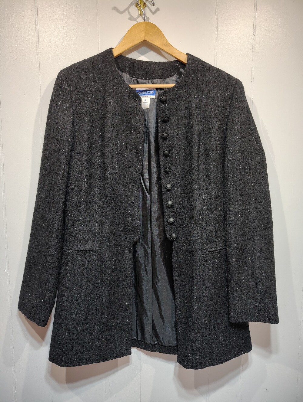 Pendleton Wool Shimmer Blazer Black Size 10 Jacket Collarless